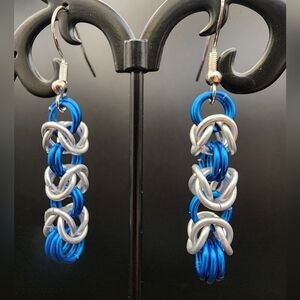 Blue and Silver Chainmaille Earrings